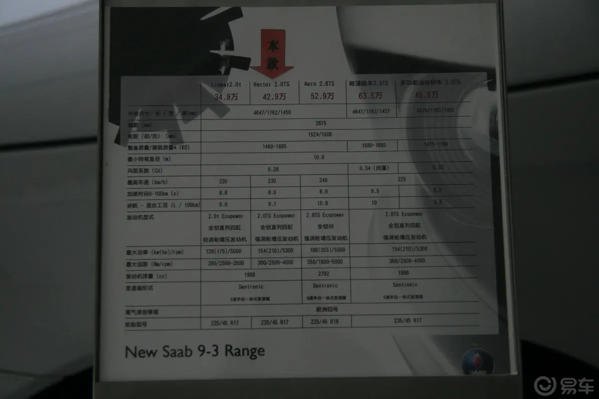 Saab 9-3Aero 2.8TS运动轿车内饰