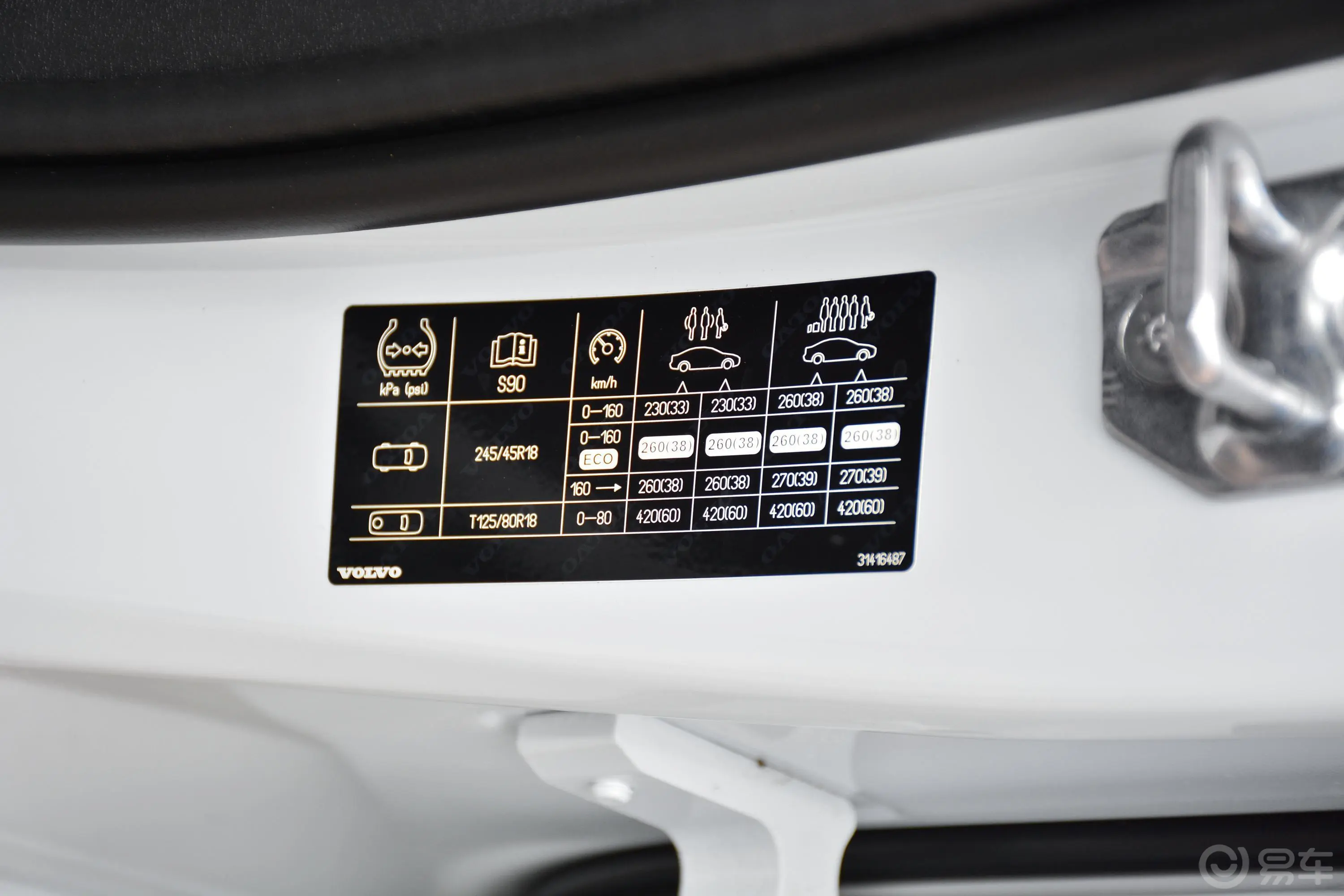 沃尔沃S90T5 智远版胎压信息铭牌