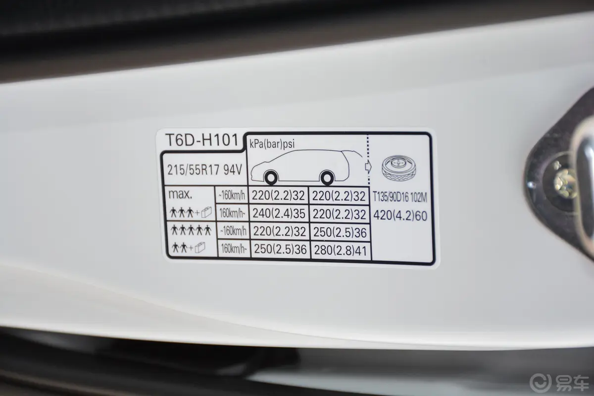 奥德赛2.4L CVT 智享版胎压信息铭牌