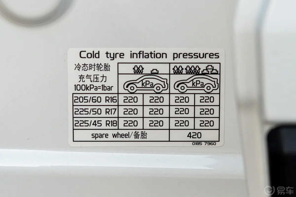 帝豪GS1.4T 手动 雅 国VI胎压信息铭牌