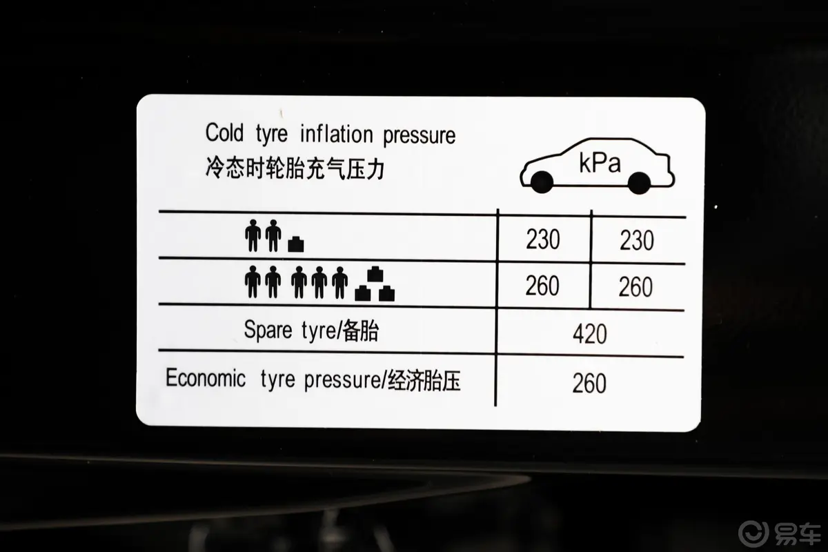 中华V7运动款 300T 双离合 尊贵型胎压信息铭牌