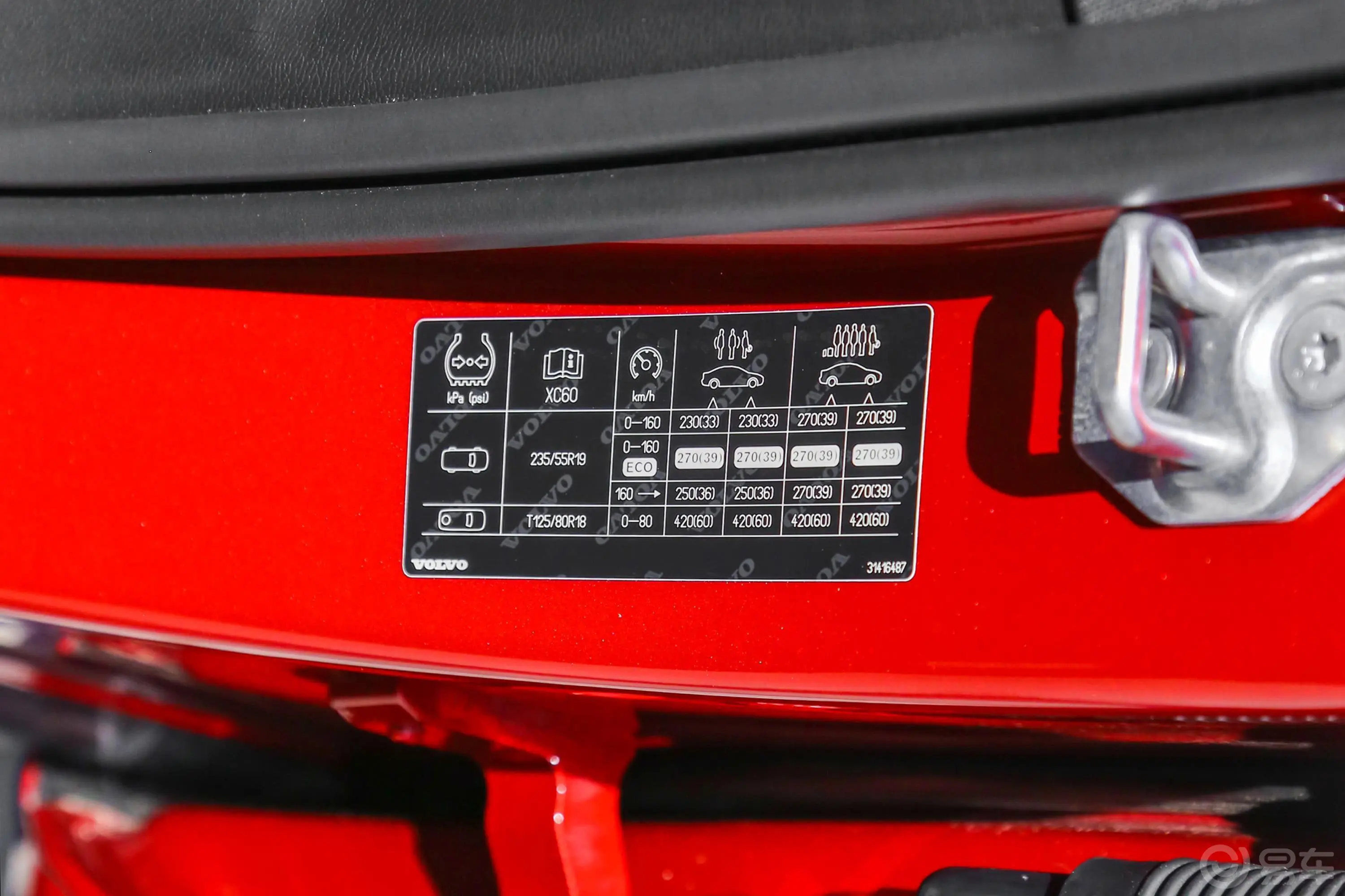 沃尔沃XC60T5 四驱 智雅豪华版 国Ⅵ胎压信息铭牌