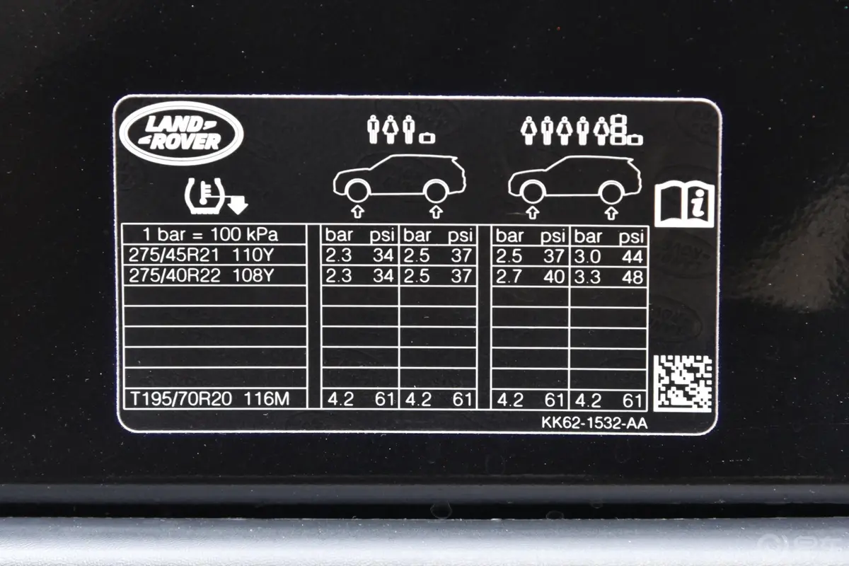 揽胜运动版3.0 L6 HSE DYNAMIC胎压信息铭牌