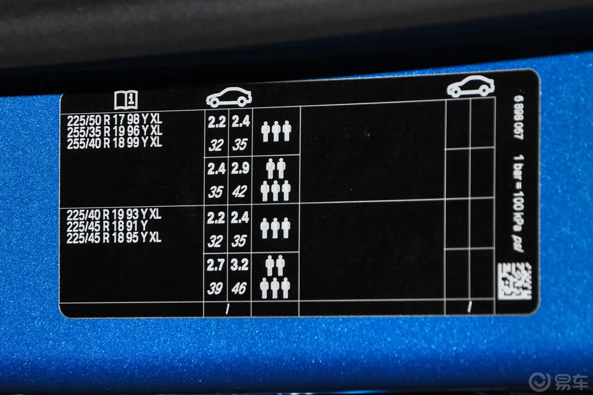 宝马4系四门轿跑车 425i M运动套装胎压信息铭牌