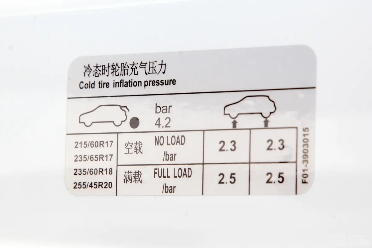 捷途X701.5T 手动 特供Ⅰ版胎压信息铭牌