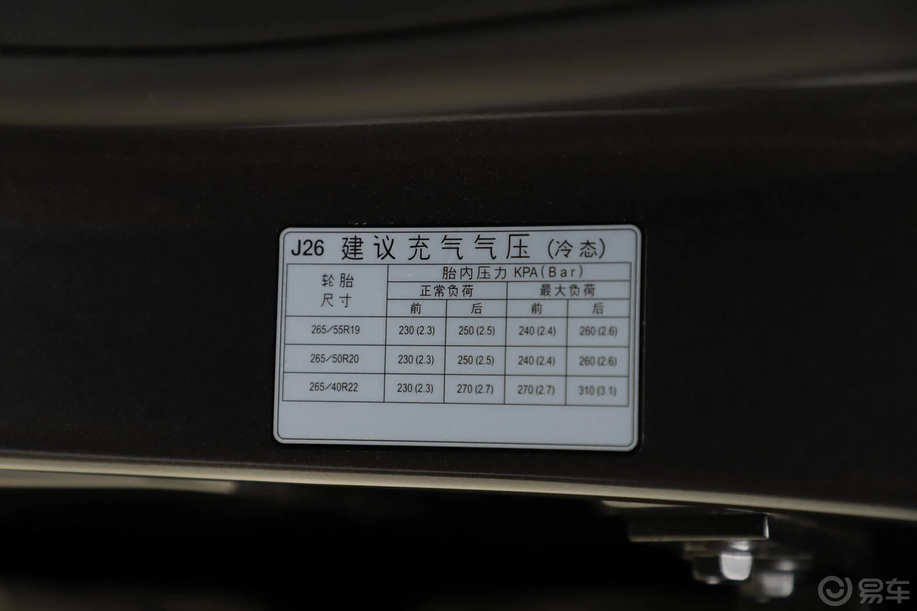捷尼赛思GV802.5T 旗舰版胎压信息铭牌
