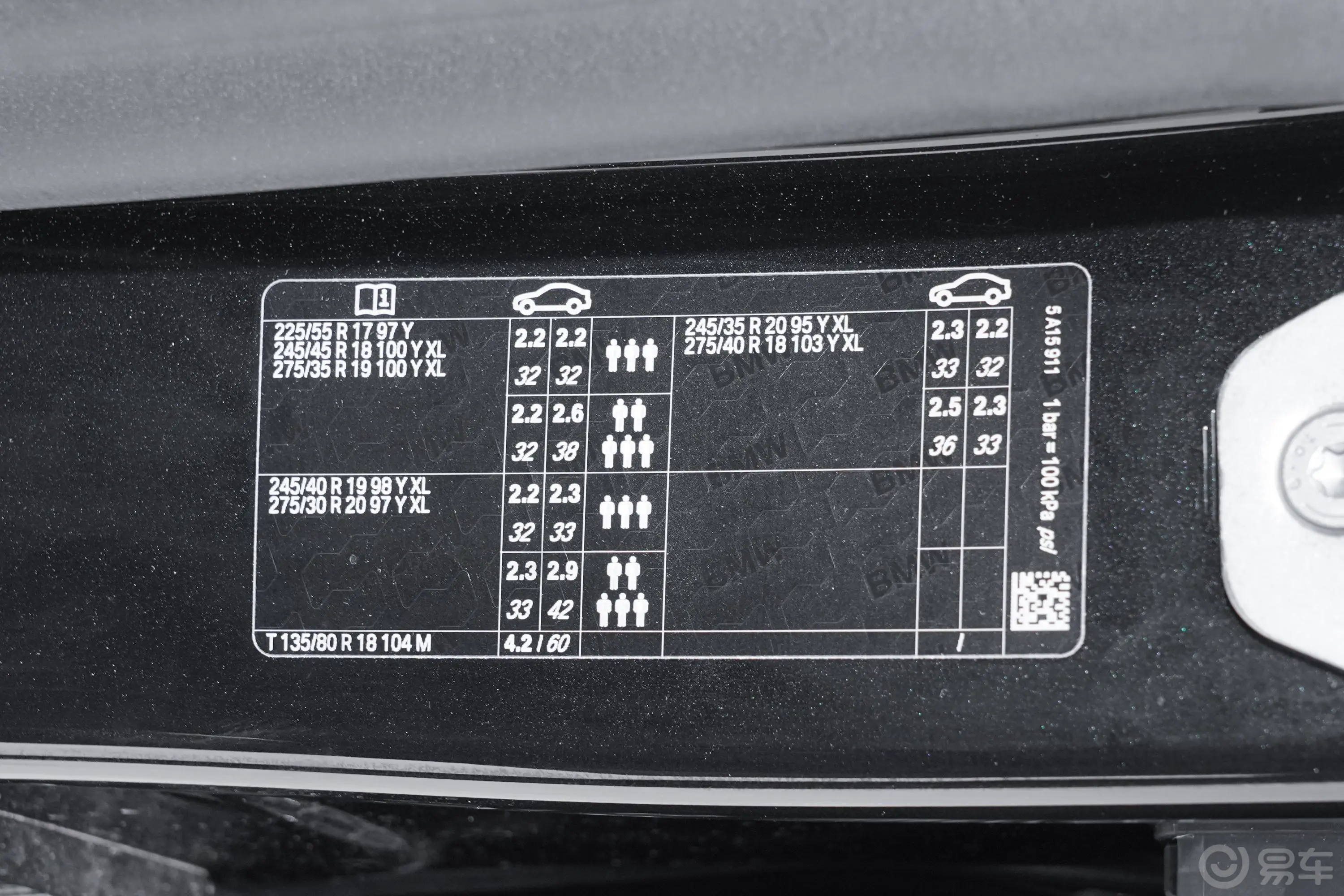 宝马5系(进口)改款 530i M运动套装胎压信息铭牌