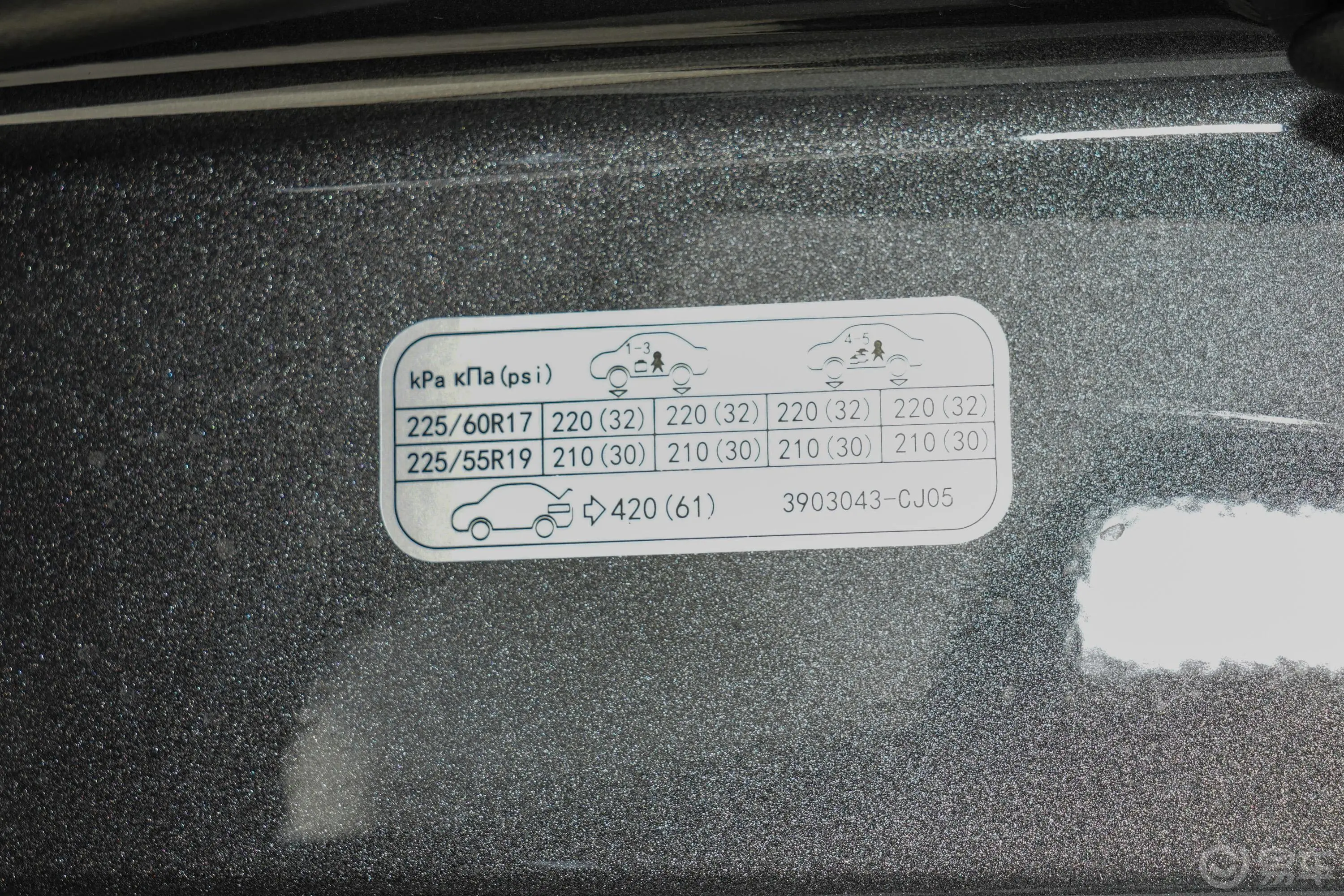 长安欧尚X7 PLUS蓝鲸版 1.5T 双离合尊享型 7座胎压信息铭牌