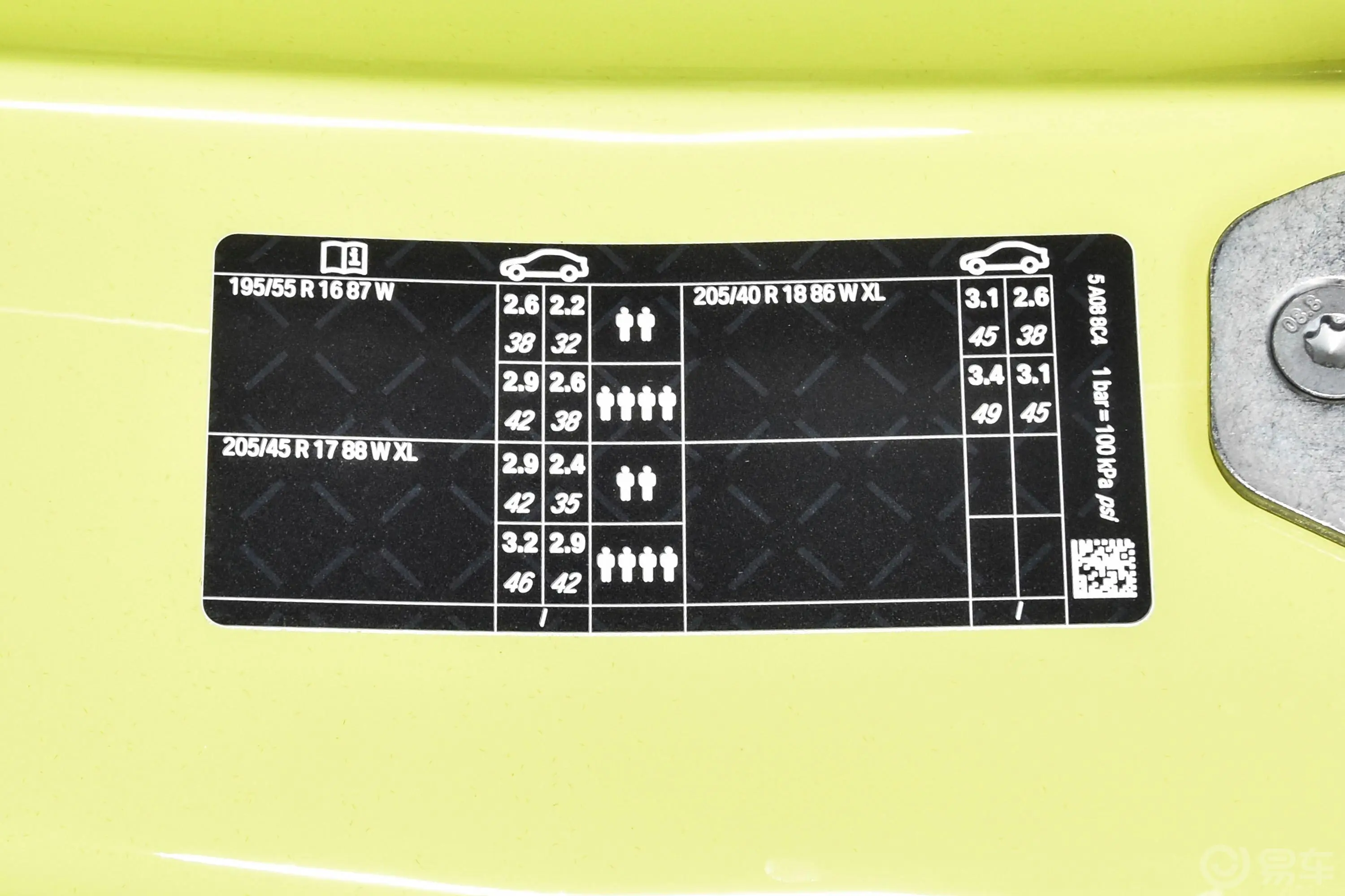 MINI CABRIO2.0T COOPER S CABRIO 赛车手胎压信息铭牌