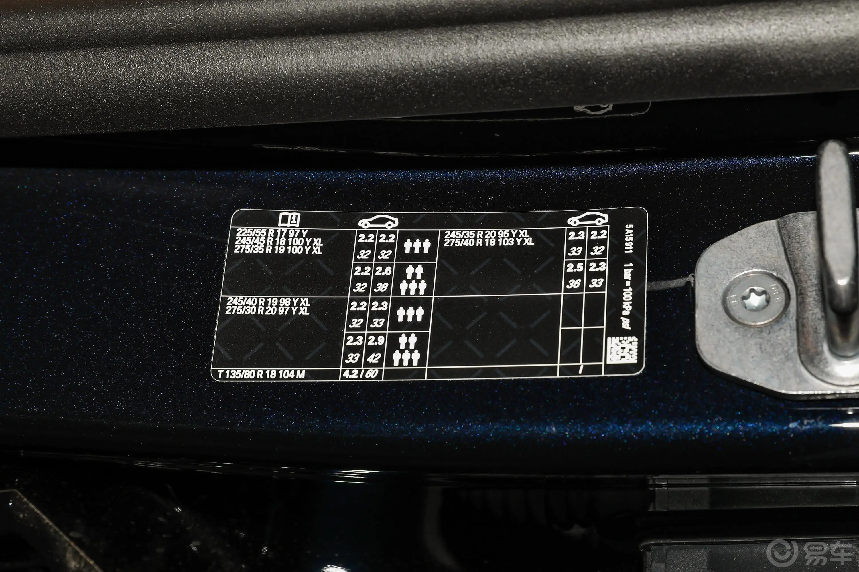 宝马5系(进口)改款二 530i M运动套装胎压信息铭牌