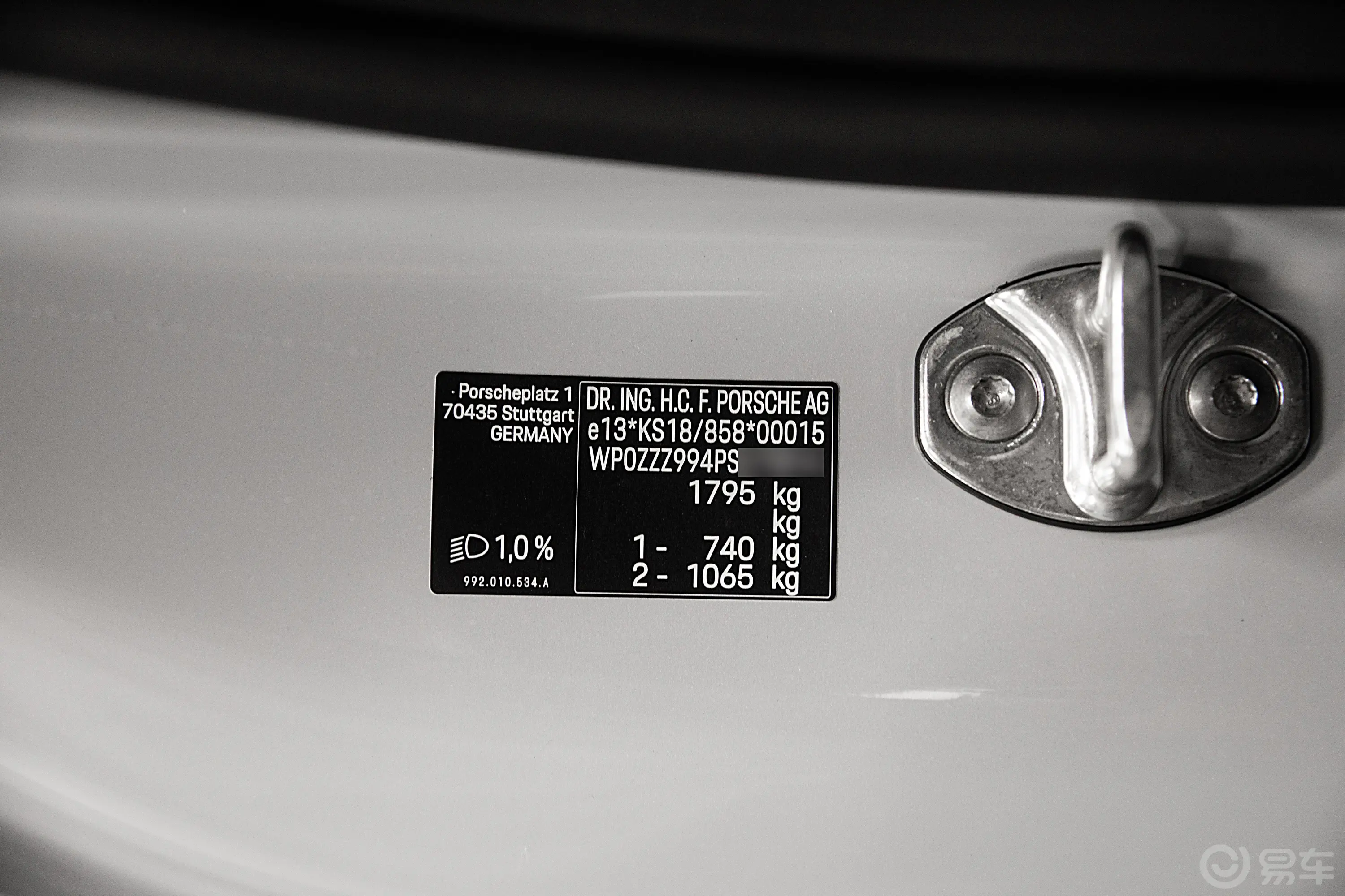 保时捷911GT3 RS 4.0L车辆信息铭牌