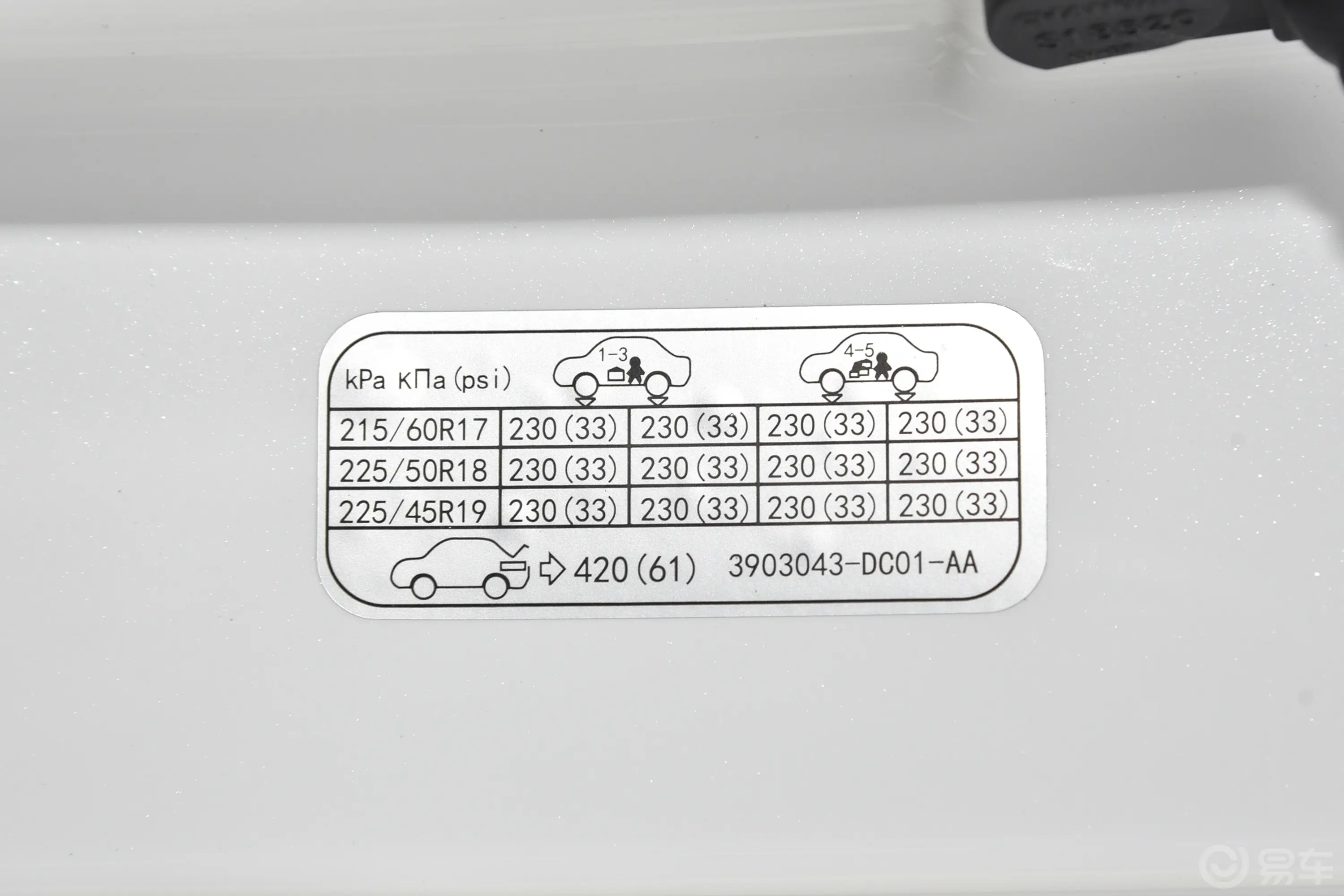 长安欧尚X5畅享版 1.5T 豪华型胎压信息铭牌