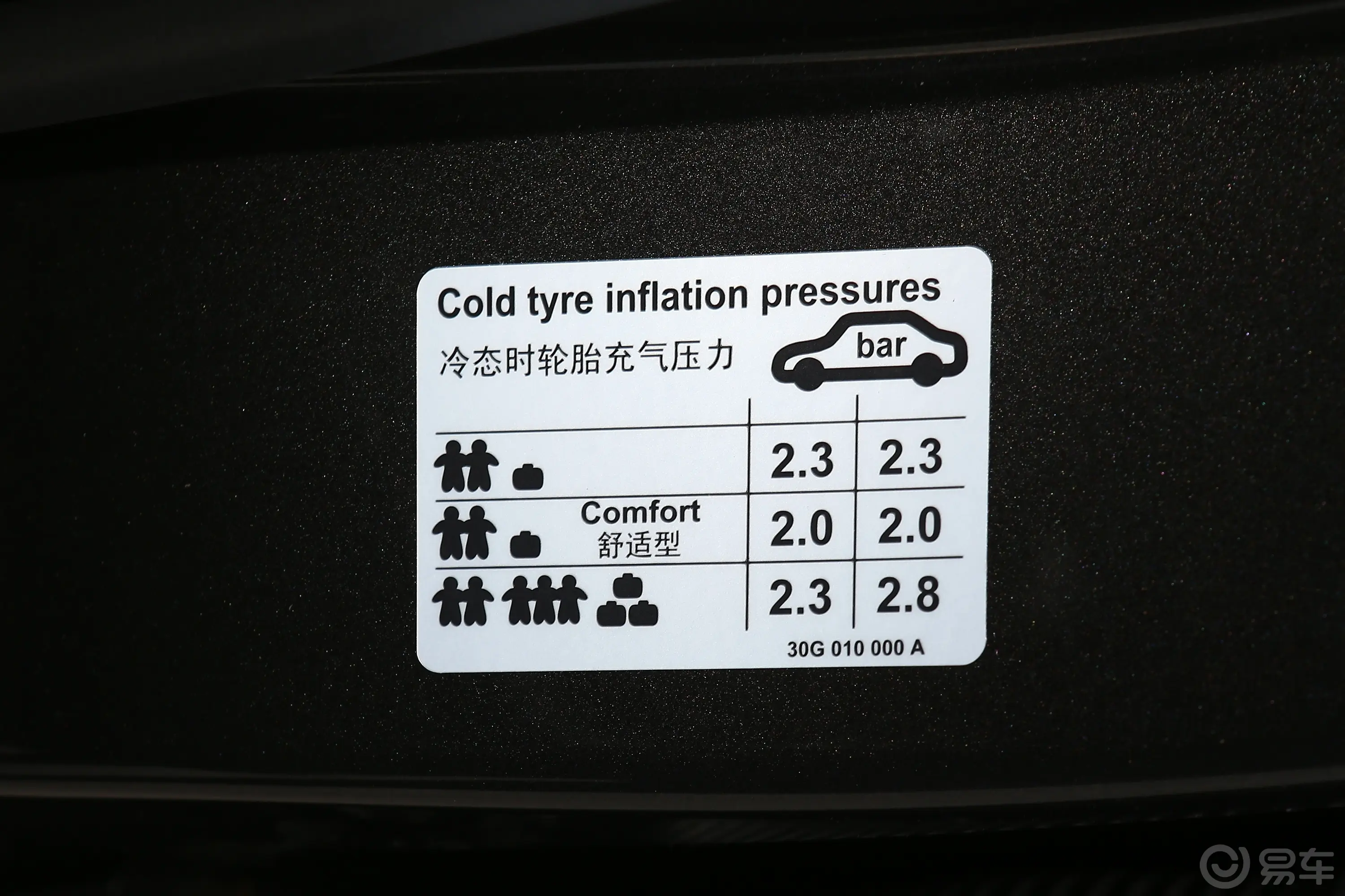 揽境改款 380TSI 四驱豪华佳境版Pro 6座胎压信息铭牌