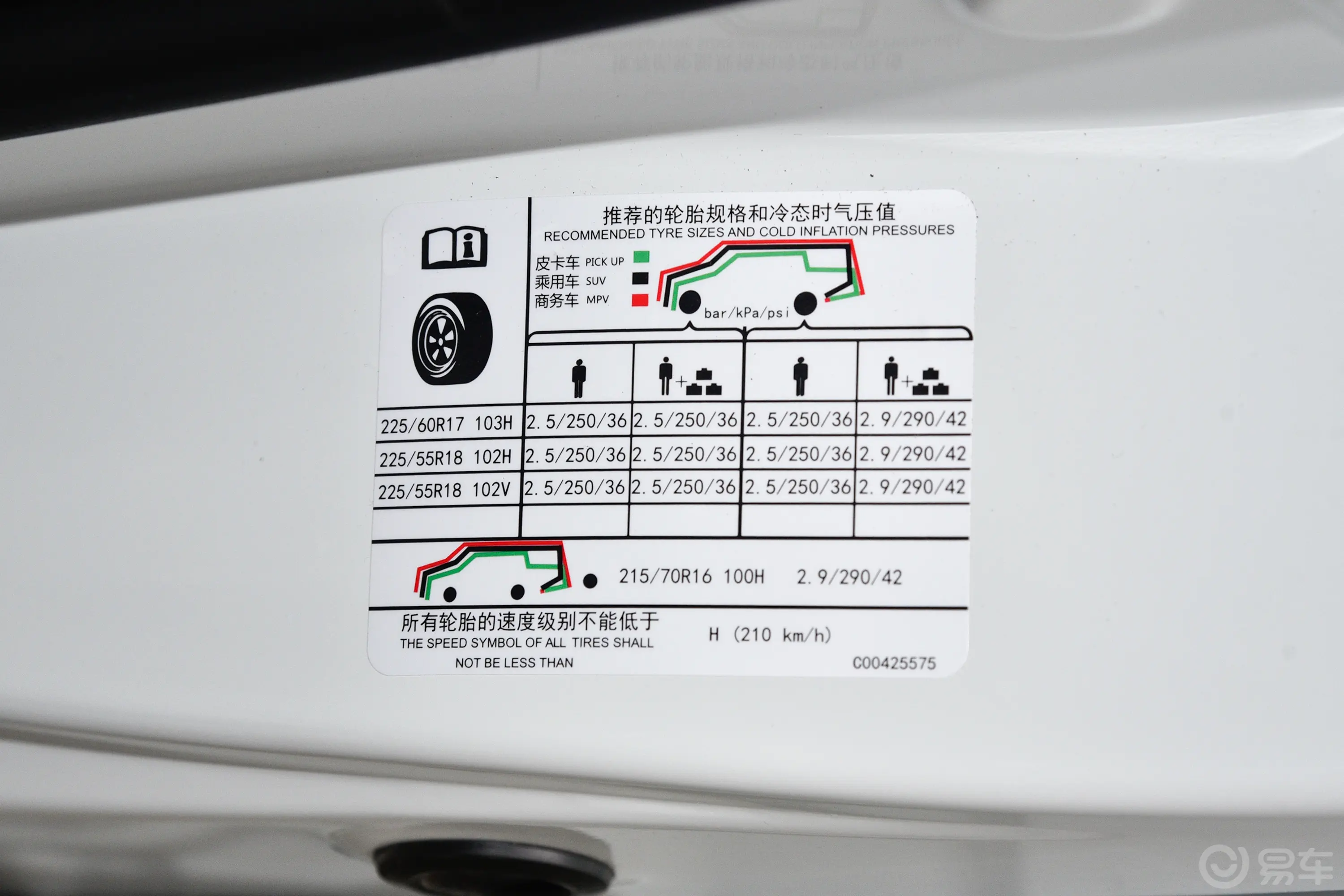 大通G20改款 PLUS 2.0T 自动豪华版 7座 柴油胎压信息铭牌