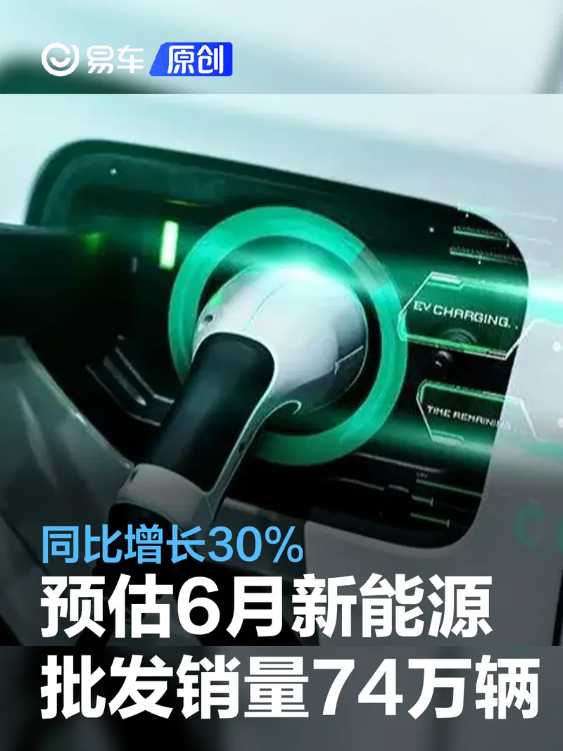 乘联会：预估6月新能源乘用车批发销量74万辆 同比增长30%
