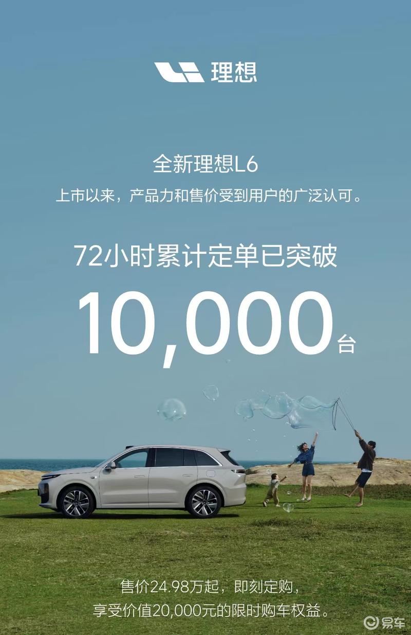 理想l6上市72小时累计定单突破10000台 售24.98万元起