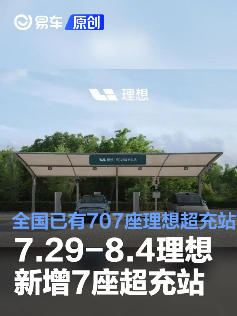 7.29-8.4理想汽车新增7座超充站 全国已有707座理想超充站