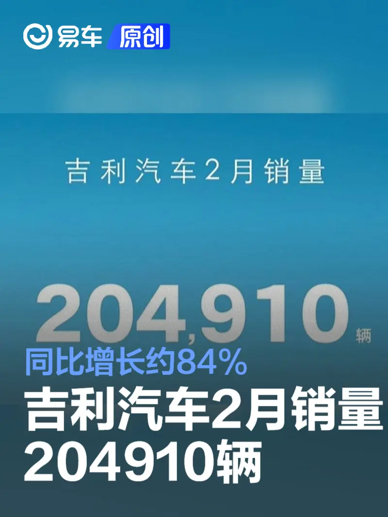吉利汽车2月销量204910辆 同比增长约84%