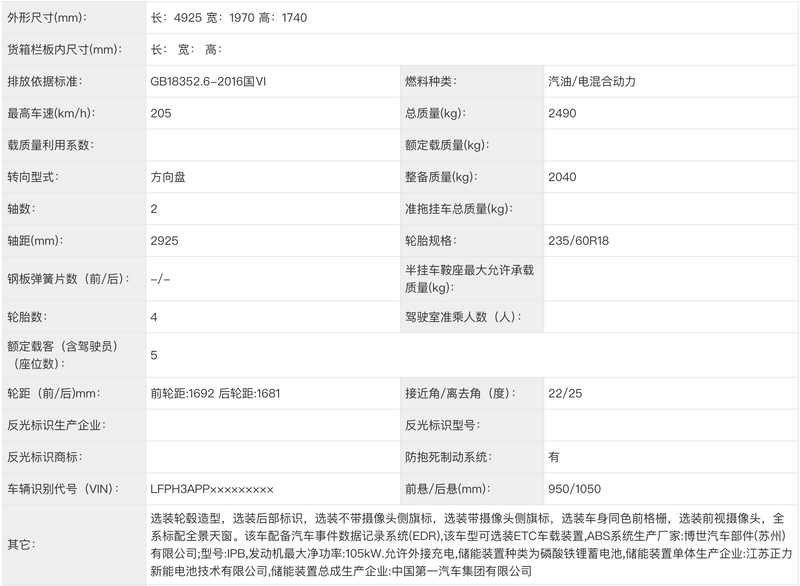 一汽红旗HS6申报图 延续家族式设计/搭1.5T插混
