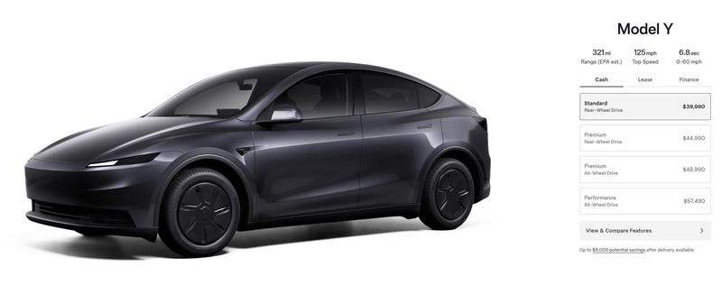 特斯拉Model 3/Model Y Standard发布 配置精简