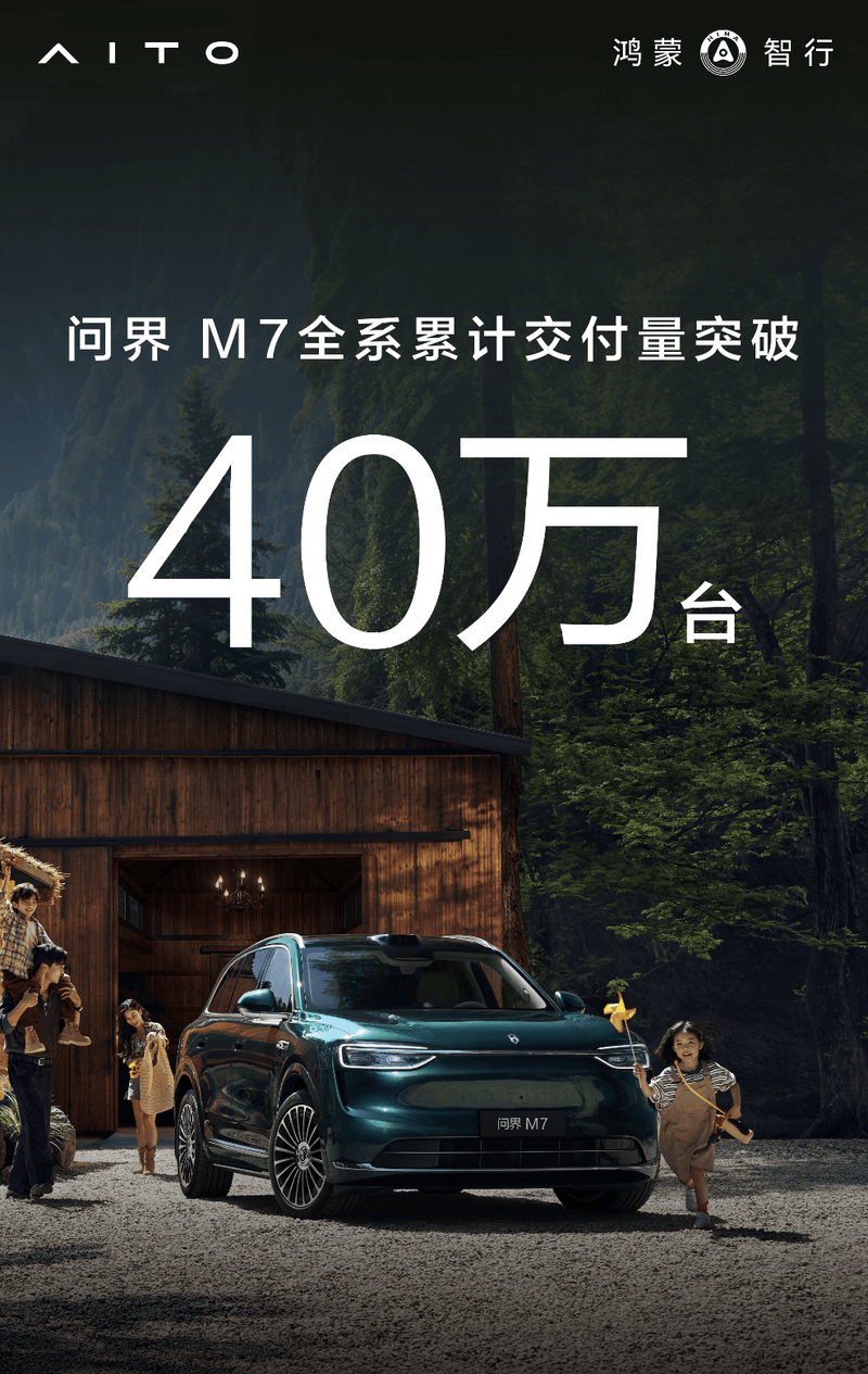 问界M7累计交付突破40万台 增程长续航版开启预订29.98万元起
