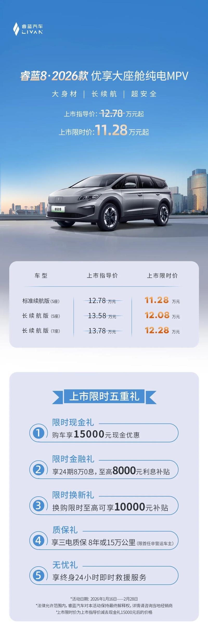 2026款睿蓝8正式上市 限时价11.28万元起