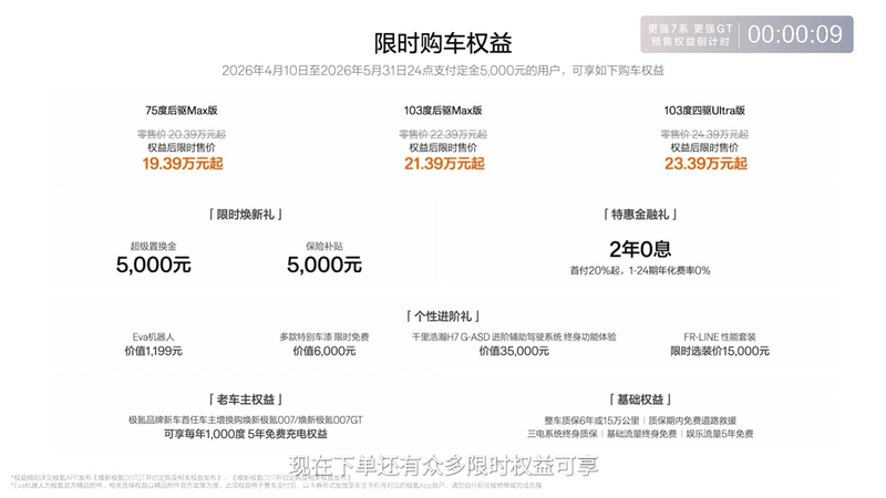 焕新极氪007系列上市 权益后限时售19.39万元起